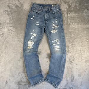 Levi's 501 150th Anniversary 150 Years Distressed Light Wash Straight Cut Jeans